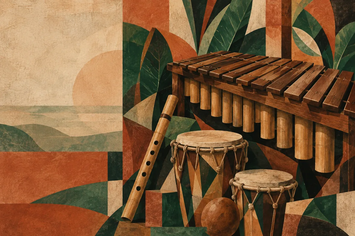 Abstract illustration of musical instruments (AI-generated)