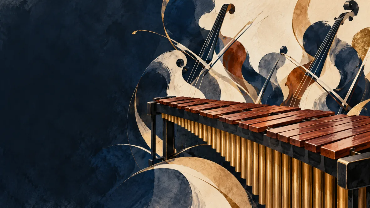 Illustration of a marimba and string instruments